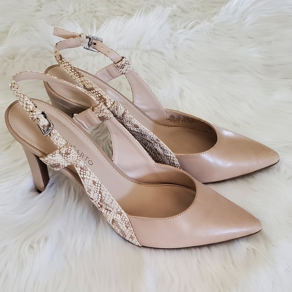 Franco Sarto Acadia Cream Tan Slingback Heels Size 10